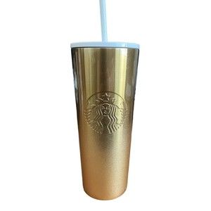 Starbucks Gold Cold Cup Tumbler Venti Winter Holiday 2019  24 Oz. Rare